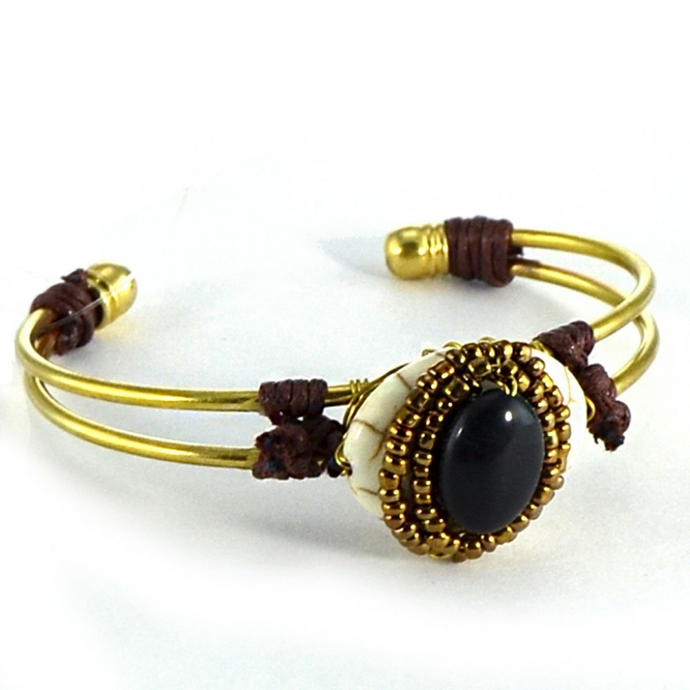 Stone and bead cuff bracelet
